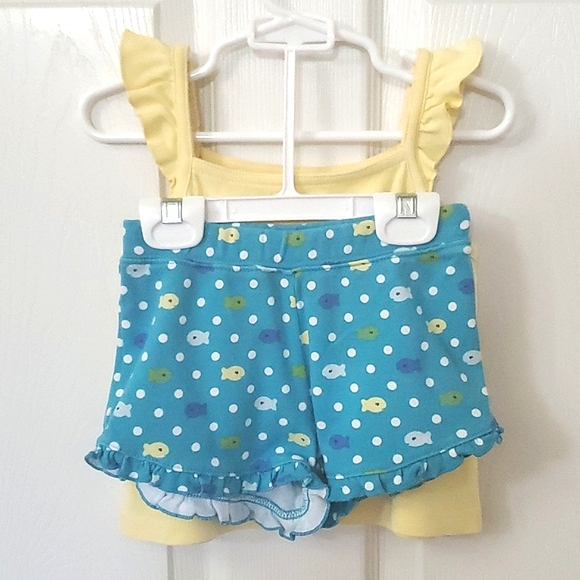 Gymboree Yellow Ruffle Shoulder Tank 2T & Blue Ruffle Shorts 12-18 Months Set - Picture 3 of 8
